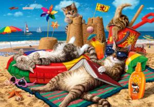 Kitten Cat on the Beach Fishing Ocean Jigsaw Puzzle 100 Pieces 8.75"X11.25" NEW 