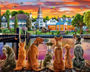 Dockside Dogs Sunrise & Sunset Jigsaw Puzzle By Vermont Christmas Company