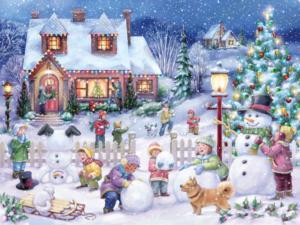 Snowman Celebration Snow Jigsaw Puzzle By Vermont Christmas Company