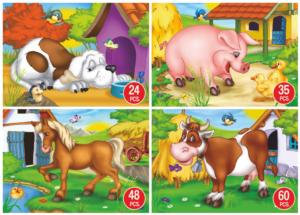 Dog, Pig, Horse & Cow 4-Pack Farm Animal Multi-Pack By D-Toys