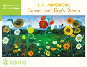 Sunset over Dog's Dream Flower & Garden Jigsaw Puzzle By Pomegranate
