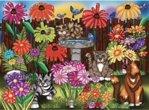 Garden Cats - Scratch and Dent Flower & Garden Jigsaw Puzzle By Jacarou Puzzles