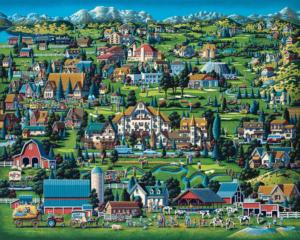 Midway Town / Village Wooden Jigsaw Puzzle By Dowdle Folk Art