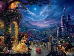 Thomas Kinkade Disney - Beauty and the Beast Dancing in the Moonlight - Scratch and Dent Disney Princess Jigsaw Puzzle By Ceaco