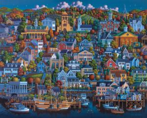 Plymouth Skyline / Cityscape Wooden Jigsaw Puzzle By Dowdle Folk Art