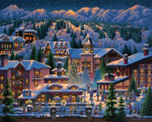 Rocky Mountain Christmas Snow Jigsaw Puzzle By Dowdle Folk Art