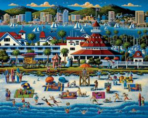 San Diego Mini Puzzle Beach & Ocean Wooden Jigsaw Puzzle By Dowdle Folk Art