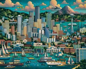 Seattle Great Wheel Folk Art Jigsaw Puzzle By Dowdle Folk Art
