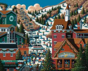 Ski Park City Mini Puzzle Folk Art Wooden Jigsaw Puzzle By Dowdle Folk Art