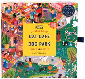 Cat Cafe & Dog Park Double Sided Puzzle Cartoon Double Sided Puzzle By Professor Puzzle