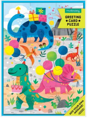 Dino Party Greeting Card Puzzle Birthday Miniature Puzzle By Mudpuppy