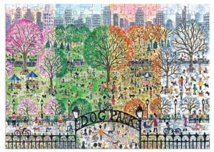 Dog Park in Four Seasons Wooden Puzzle Summer Wooden Jigsaw Puzzle By Galison