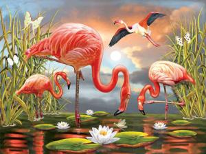 Flamingos - Scratch and Dent Sunrise & Sunset Jigsaw Puzzle By Karmin International