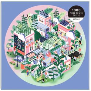 Green City Shopping Round Jigsaw Puzzle By Galison