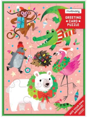 Merry Animals Greeting Card Puzzle Christmas Miniature Puzzle By Mudpuppy
