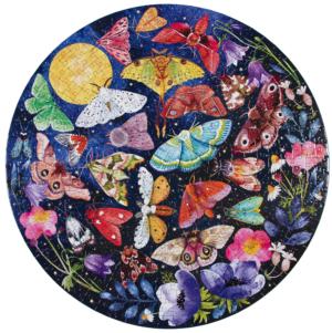 Moths Collage Round Jigsaw Puzzle By eeBoo