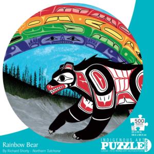 Rainbow Bear Rainbow & Gradient Round Jigsaw Puzzle By Indigenous Collection