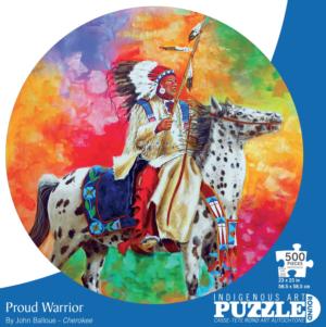 Proud Warrior Native American Round Jigsaw Puzzle By Indigenous Collection