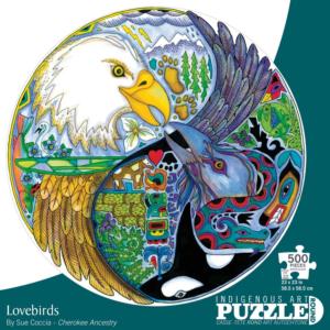 Lovebirds Native American Round Jigsaw Puzzle By Indigenous Collection