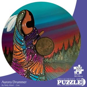 Aurora Drummer Cultural Art Round Jigsaw Puzzle By Indigenous Collection