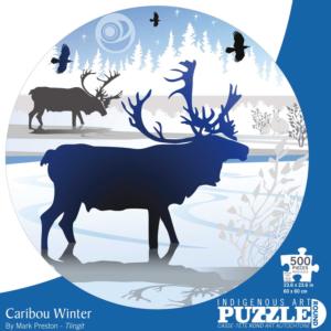 Caribou Winter Winter Round Jigsaw Puzzle By Indigenous Collection