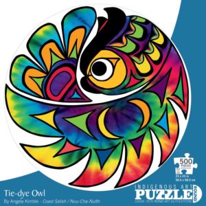Tie-dye Owl Abstract Round Jigsaw Puzzle By Indigenous Collection