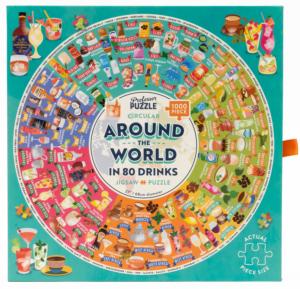 Around the World in 80 Drinks Drinks & Adult Beverage Round Jigsaw Puzzle By Professor Puzzle