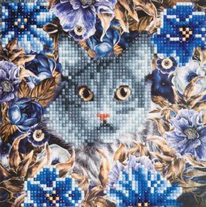 Cat and Flowers Crystal Art Card Kit By Crystal Art