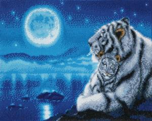 Lullaby White Tigers Crystal Art Large Framed Kit (Size A) By Crystal Art