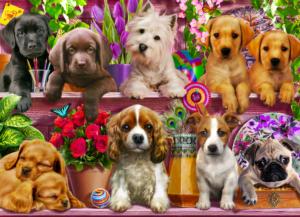 Puppies Galore - Scratch and Dent Flower & Garden Jigsaw Puzzle By Vermont Christmas Company
