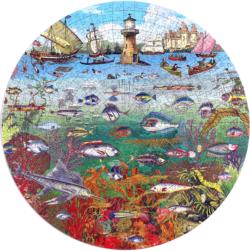 Fish & Boats Fish Round Jigsaw Puzzle By eeBoo