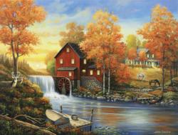 Sunset at the Old Mill Lakes / Rivers / Streams Jigsaw Puzzle By SunsOut